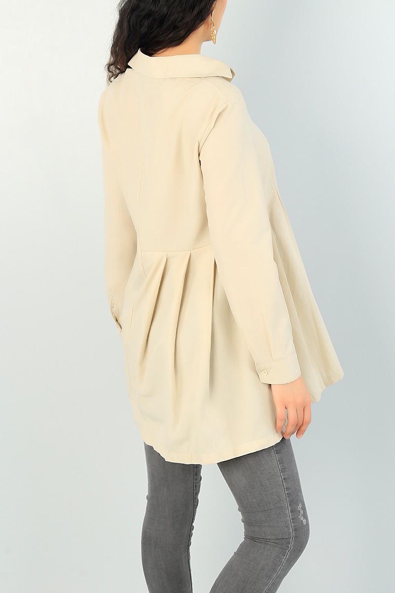 Bej Pile Tasarım Poplin Gömlek Tunik 66608