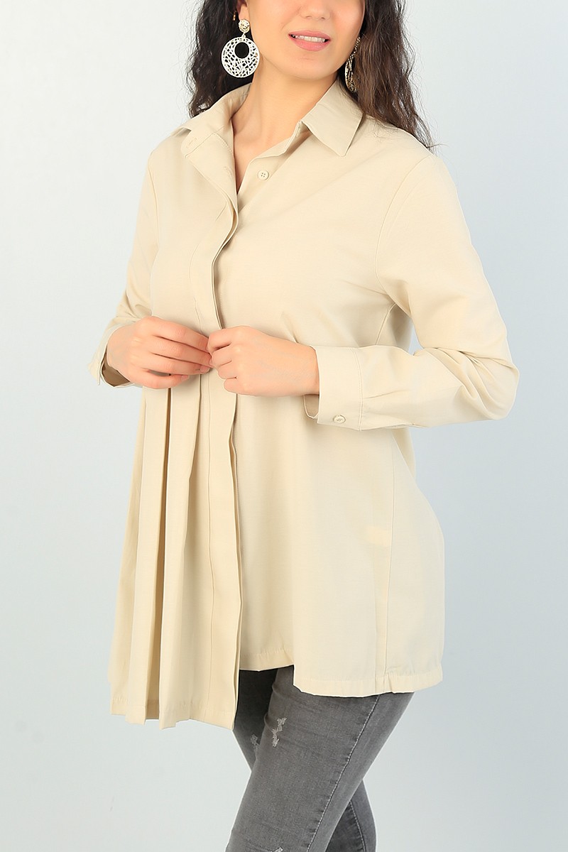 Bej Pile Tasarım Poplin Gömlek Tunik 66608