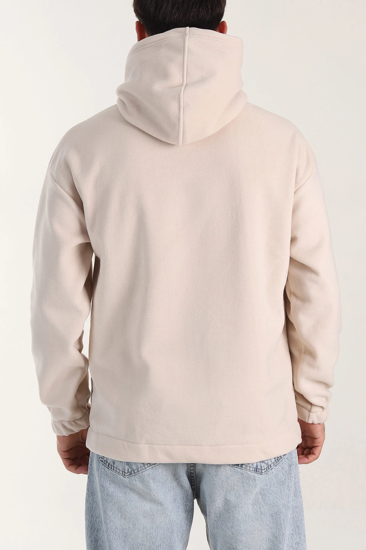 Bej Polar Kumaş Kapüşonlu Erkek Sweatshirt 408517