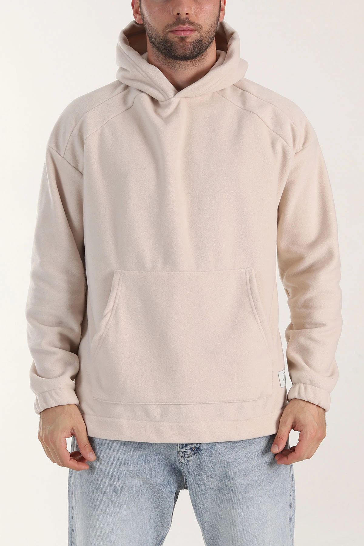 Bej Polar Kumaş Kapüşonlu Erkek Sweatshirt 408517