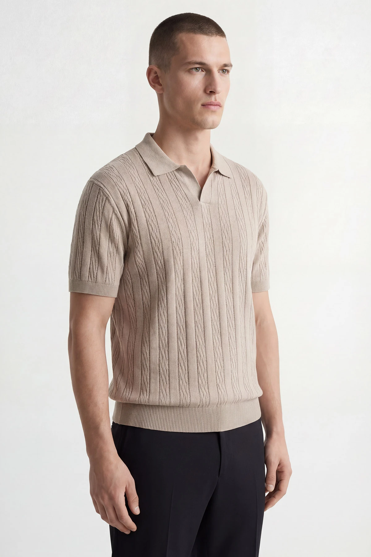 Bej Polo Yaka Erkek Triko Tişört 433130