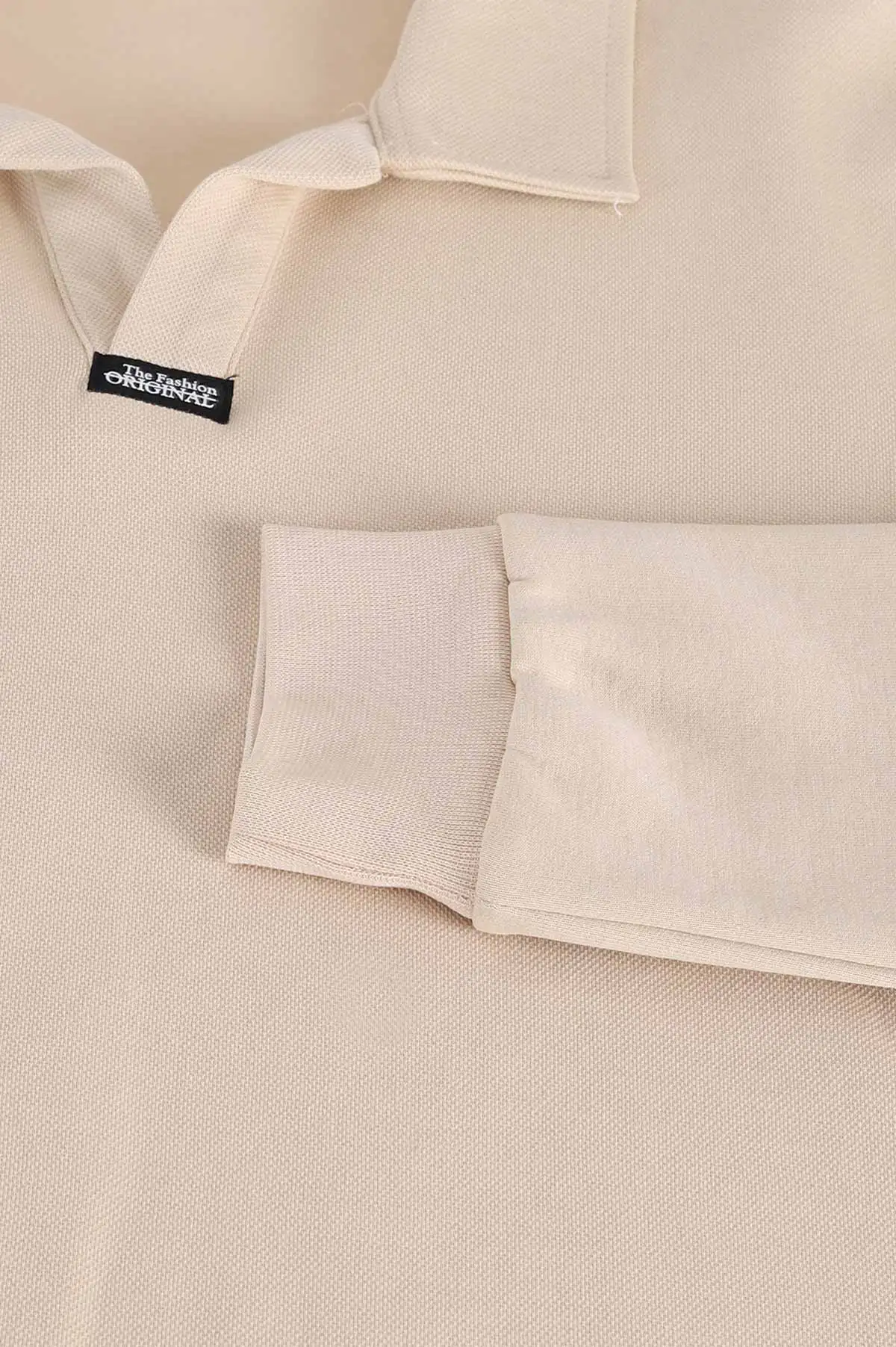 Bej Polo Yaka Uzun Kollu Erkek Sweatshirt 397136