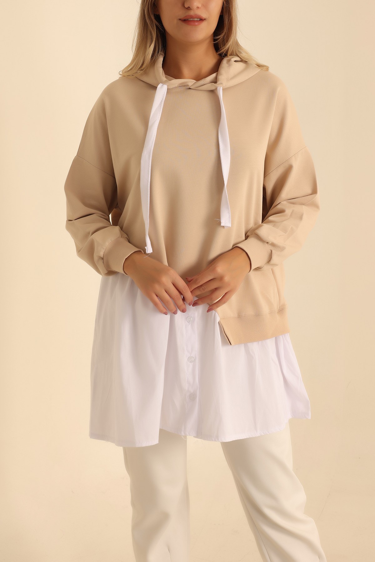 Bej Poplin Garnili İki İp Sweat Tunik 207852
