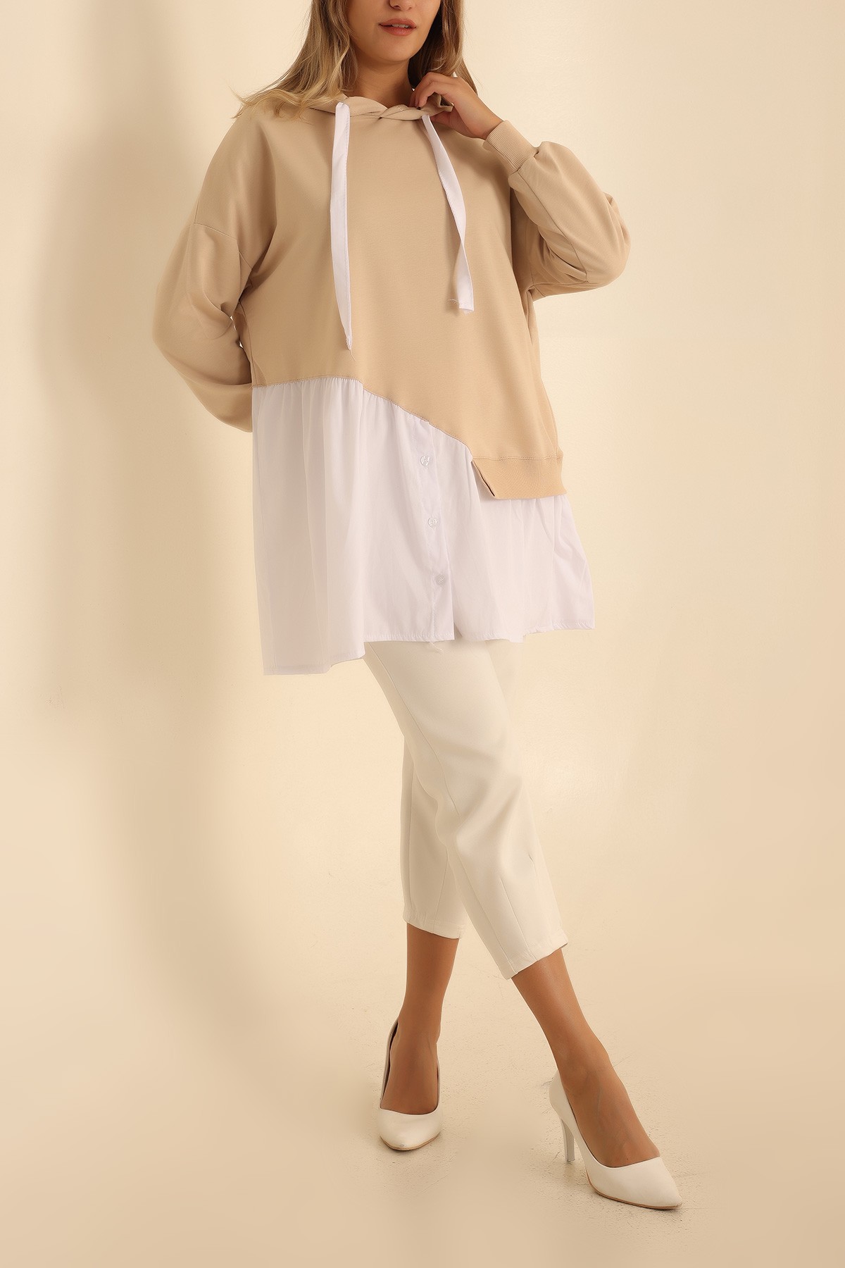 Bej Poplin Garnili İki İp Sweat Tunik 207852