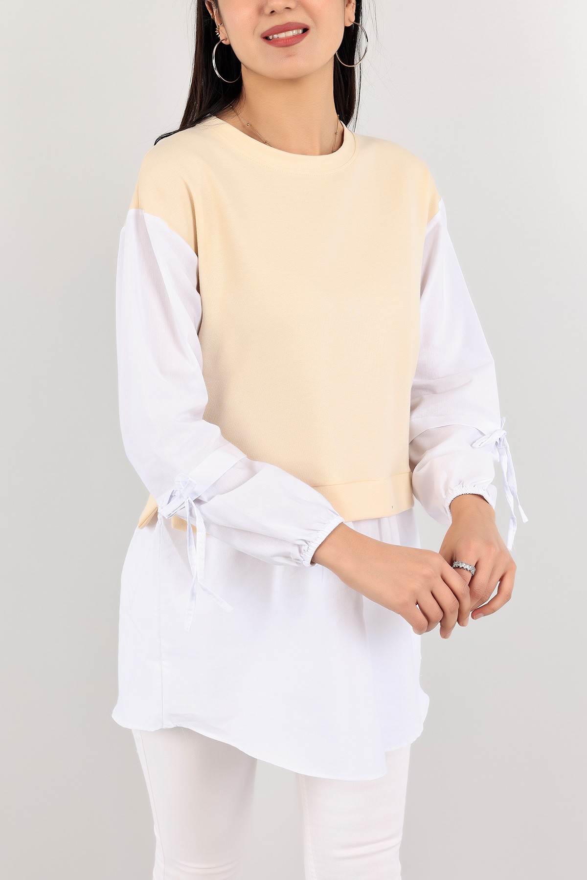 Bej Poplin Garnili İki İp Tunik 109848