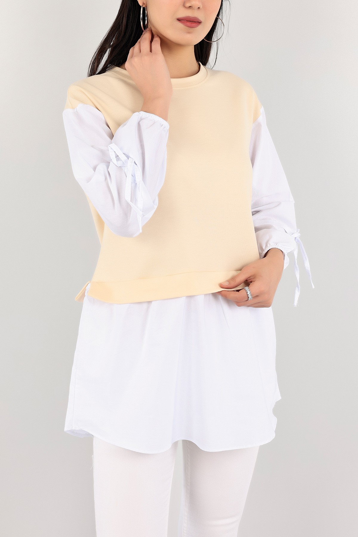 Bej Poplin Garnili İki İp Tunik 109848