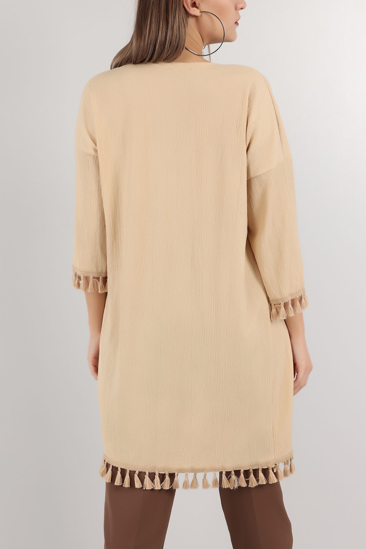 Bej Püskül Tasarım Krinkıl Kimono Hırka 150531