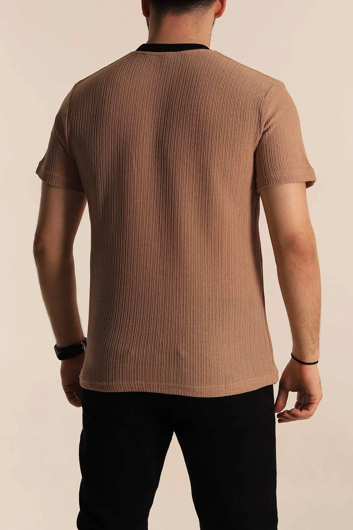 Bej Regular Fit Cep Detaylı Triko Örme Erkek Tişört 268382