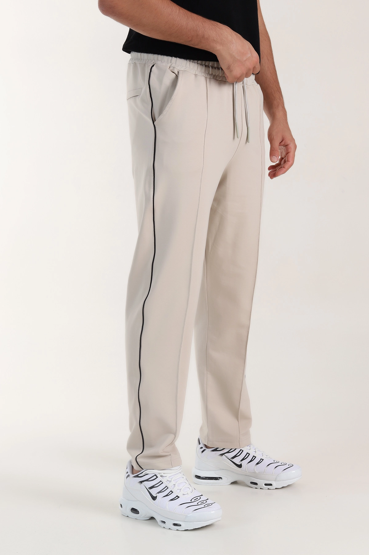Krem Regular Fit Çimalı Şerit Detaylı Erkek Eşofman Altı 402367