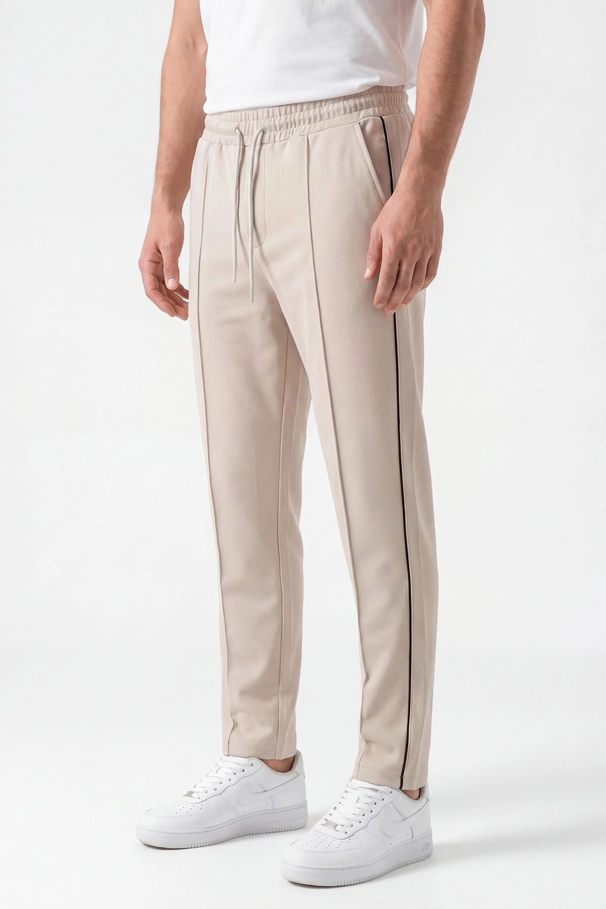 Bej Regular Fit Çimalı Şerit Detaylı Erkek Eşofman Altı 454504