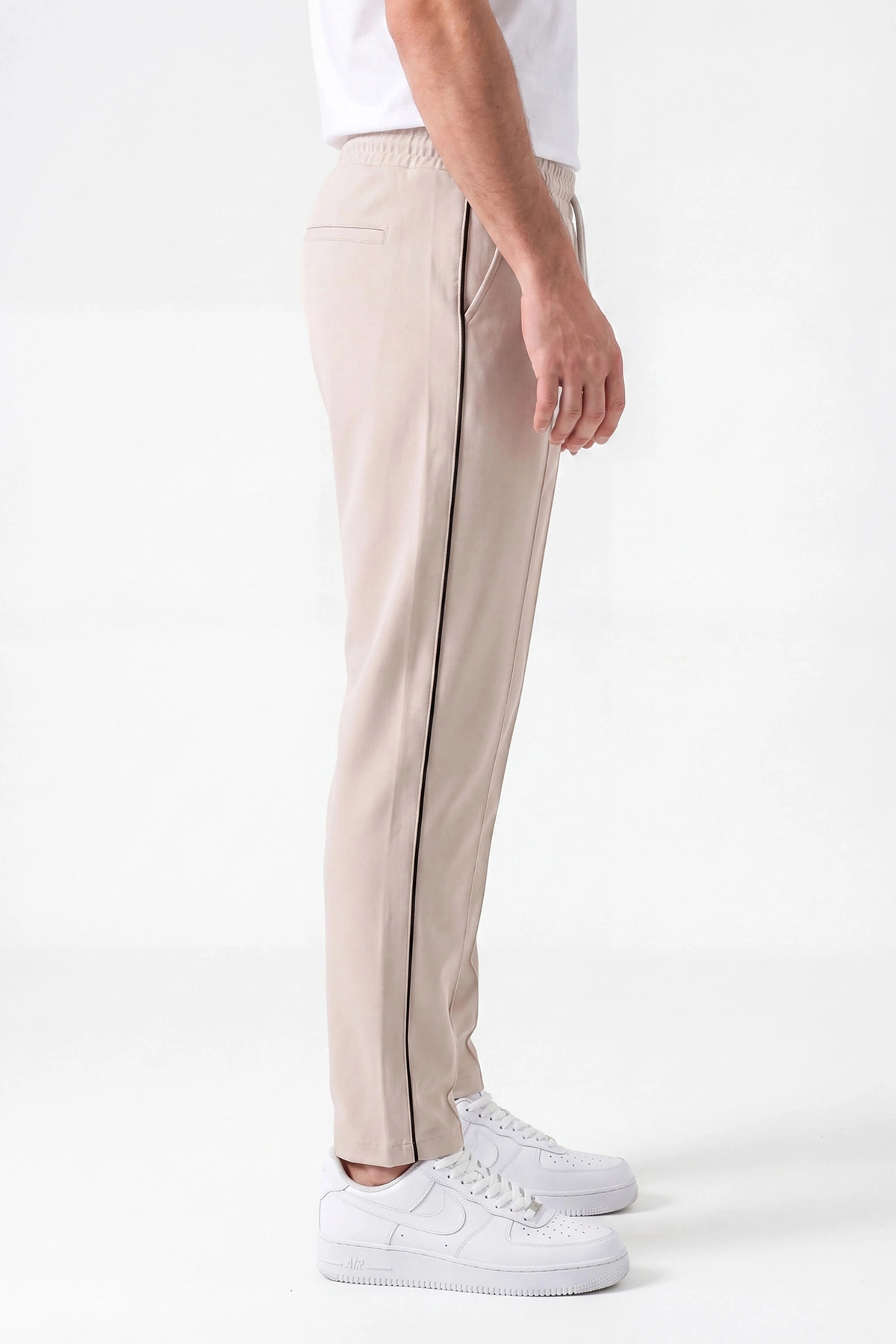 Bej Regular Fit Çimalı Şerit Detaylı Erkek Eşofman Altı 454504
