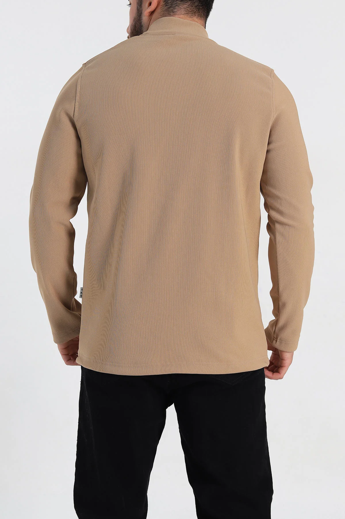 Bej Regular Fit Dik Yaka Kabartma Yazılı Erkek Sweatshirt 305765