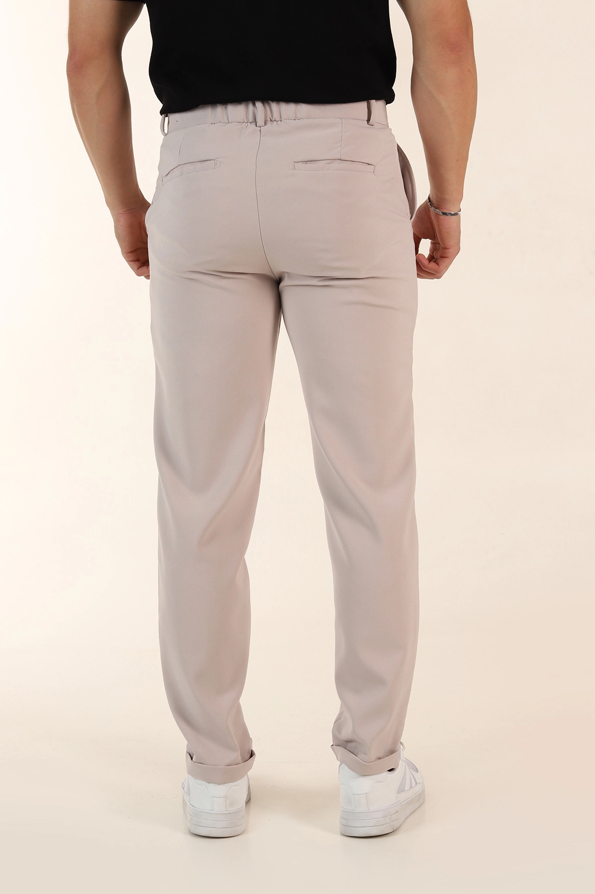 Bej Regular Fit Duble Kumaş Duble Paça Bel Arkası Lastikli Erkek Pantolon 368371
