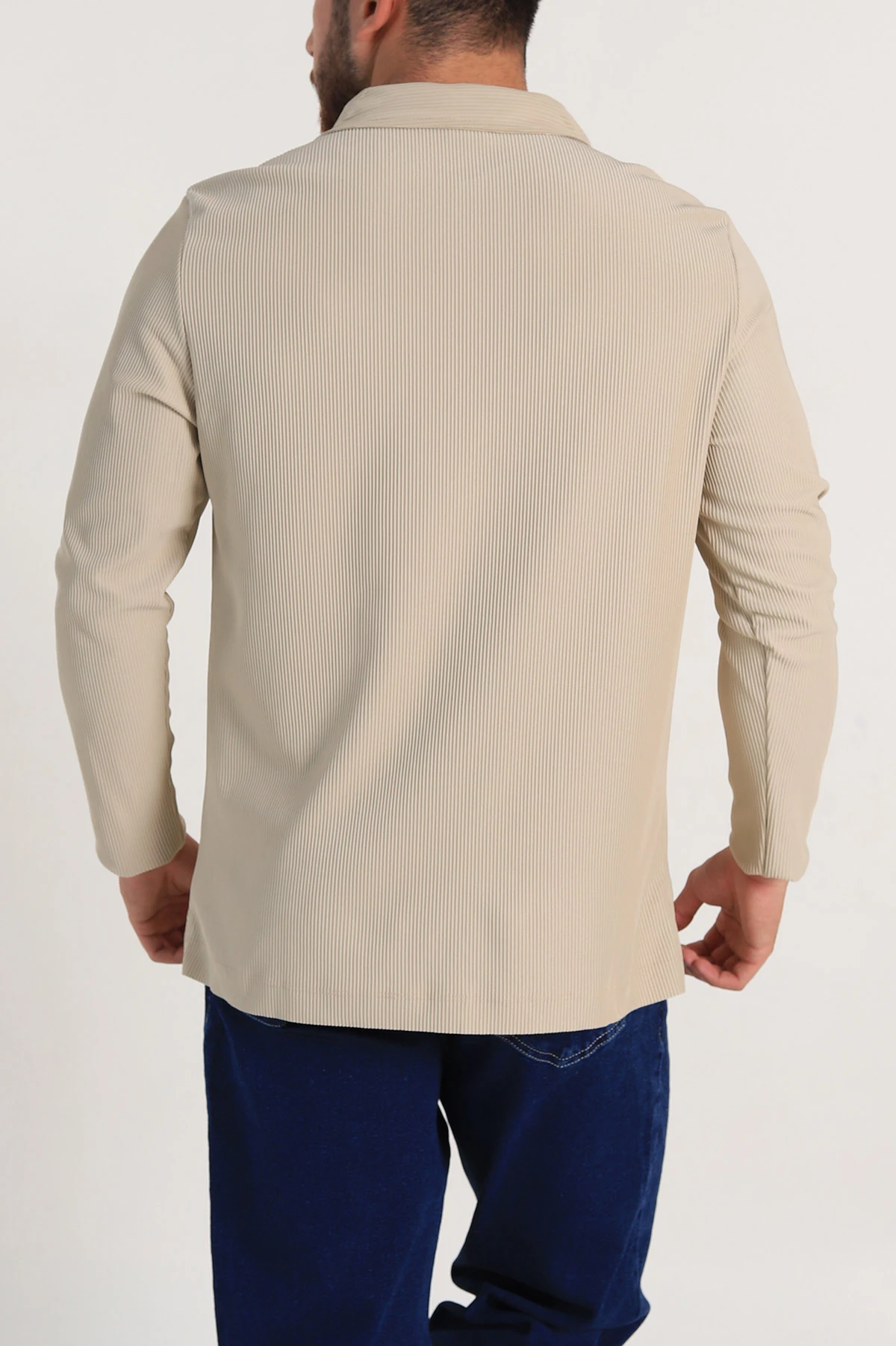 Bej Regular Fit Fitilli Doku Polo Yaka Sweatshirt 299826