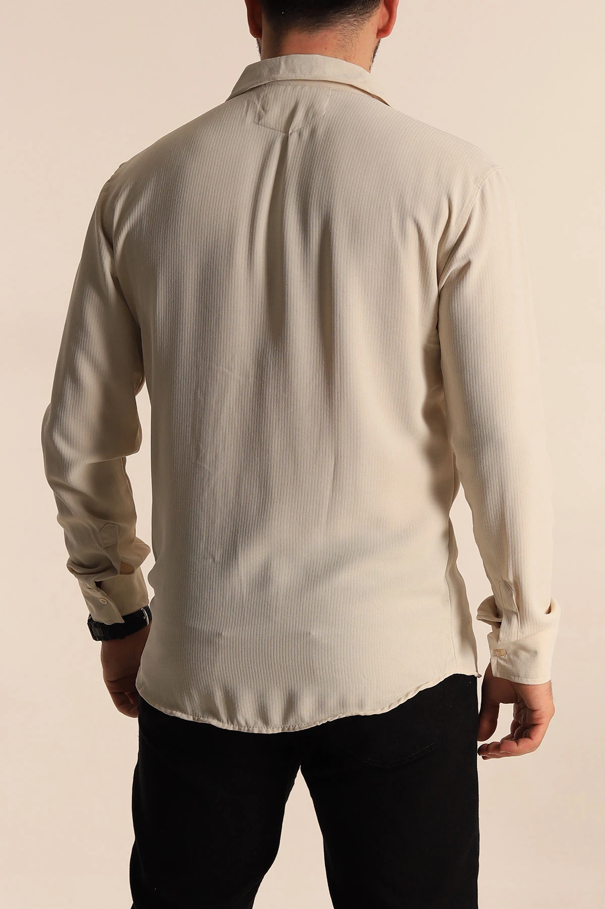 Bej Regular Fit Fitilli Dokulu Erkek Gömlek 267017