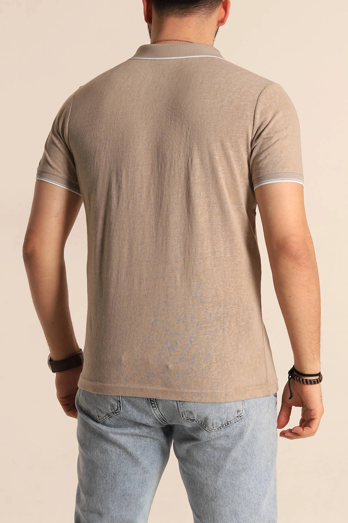 Bej Regular Fit Jakarlı Polo Yaka Triko Tişört 263233