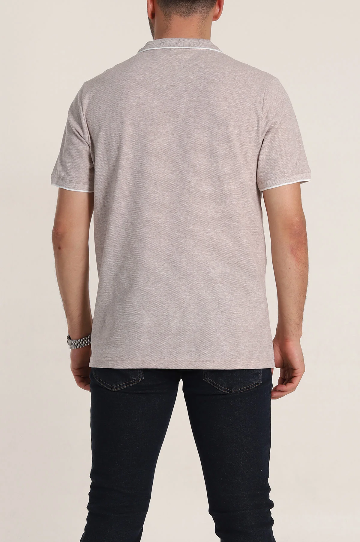 Bej Regular Fit Petek Dokulu Polo Yaka Erkek Tişört 349896