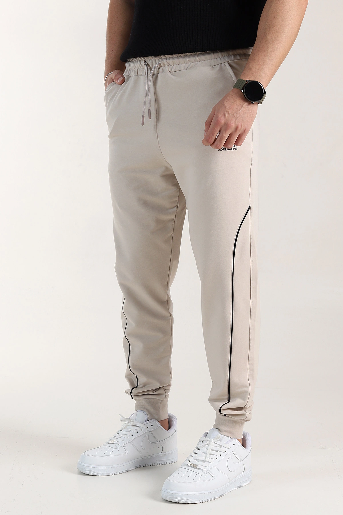Bej Regular Fit Şerit Detaylı Paça Lastikli Erkek Eşofman Altı 402373