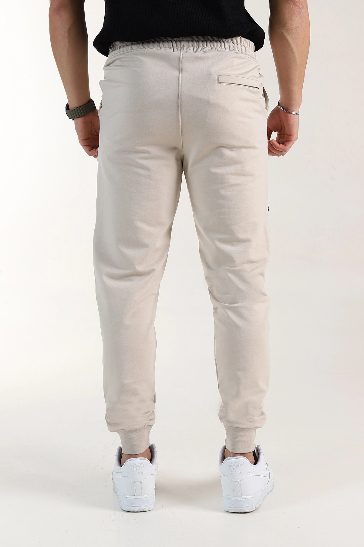 Bej Regular Fit Şerit Detaylı Paça Lastikli Erkek Eşofman Altı 402373
