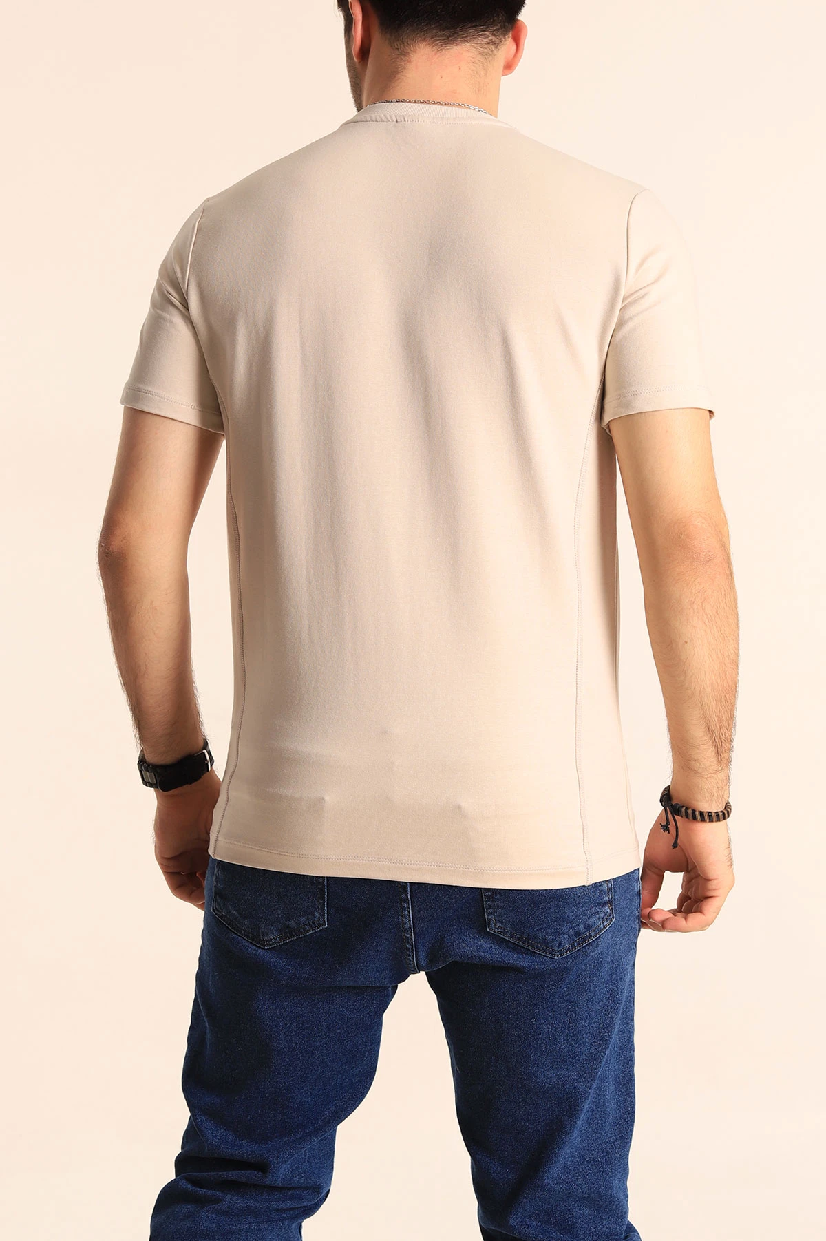 Bej Regular Fit Yazı Detay Erkek Tişört 252205