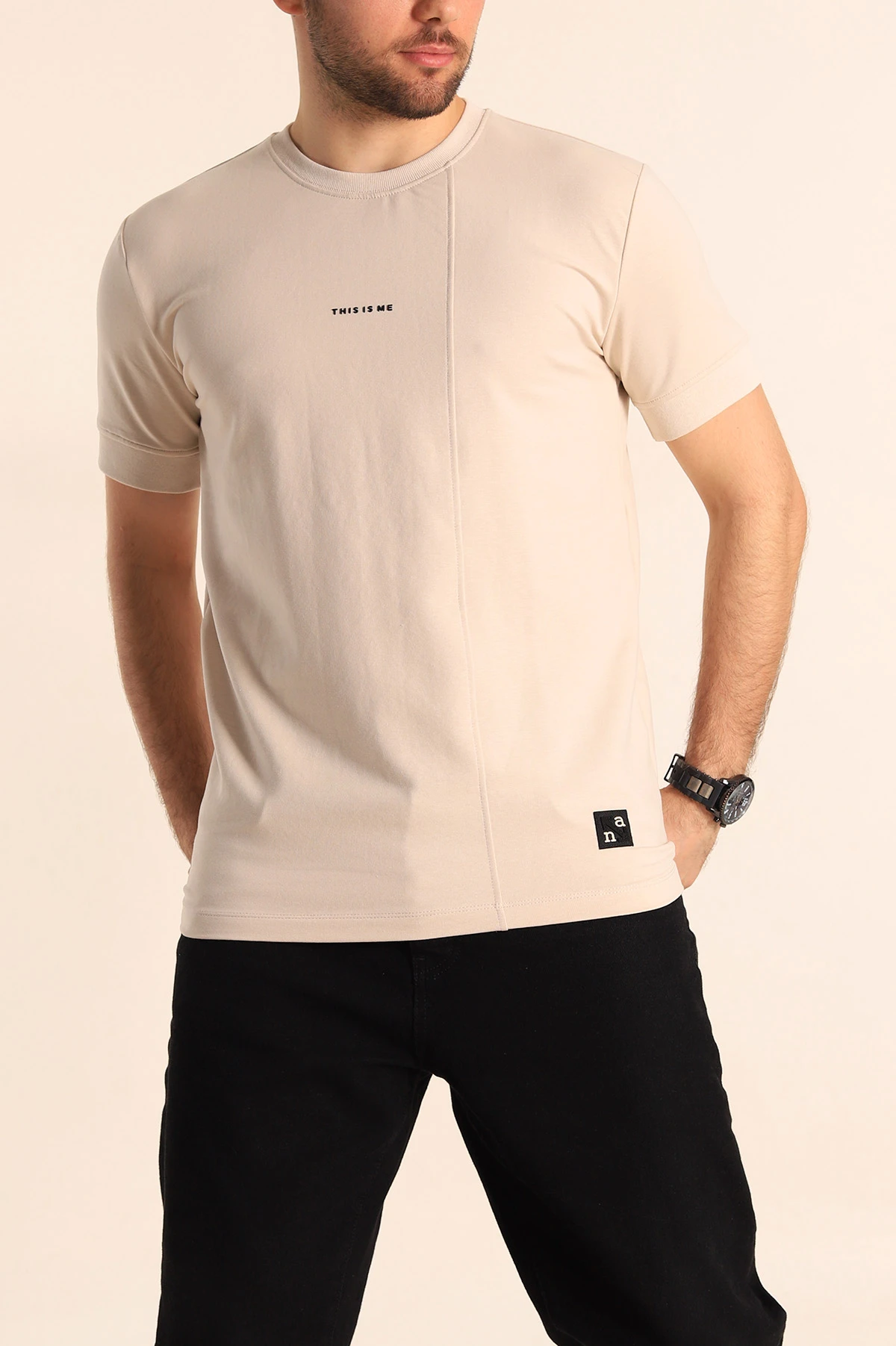 Bej Regular Fit Yazı Detay Erkek Tişört 252207