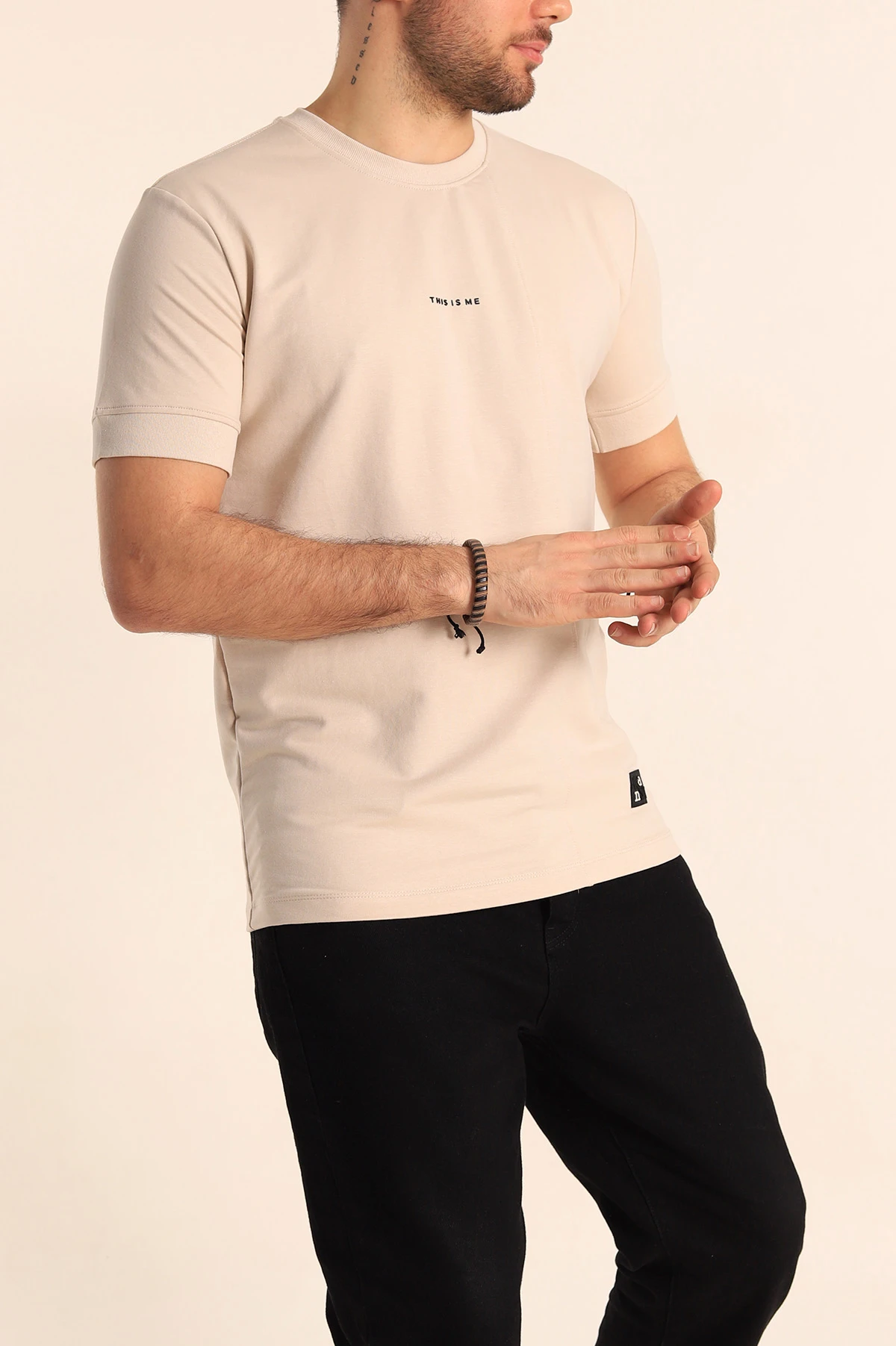 Bej Regular Fit Yazı Detay Erkek Tişört 252207