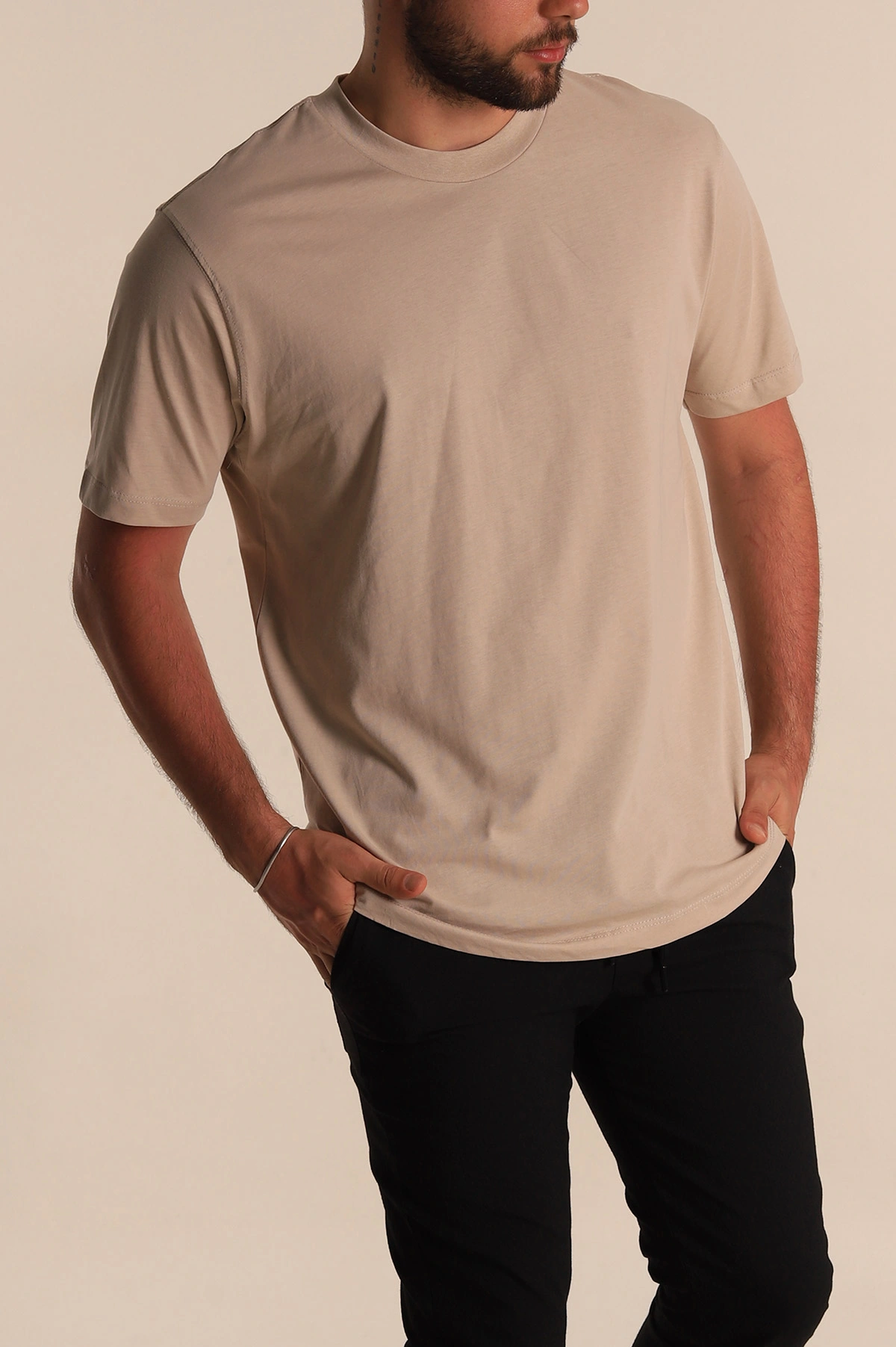 Bej Relaxed Fit Basic Erkek Tişört 279895