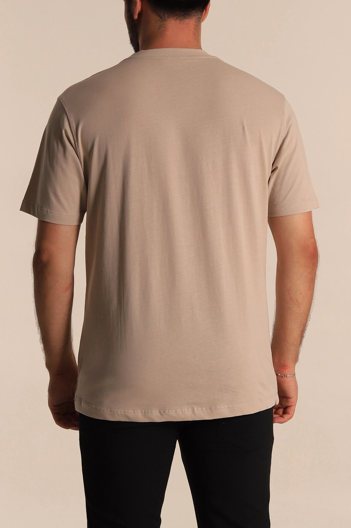 Bej Relaxed Fit Basic Erkek Tişört 279895