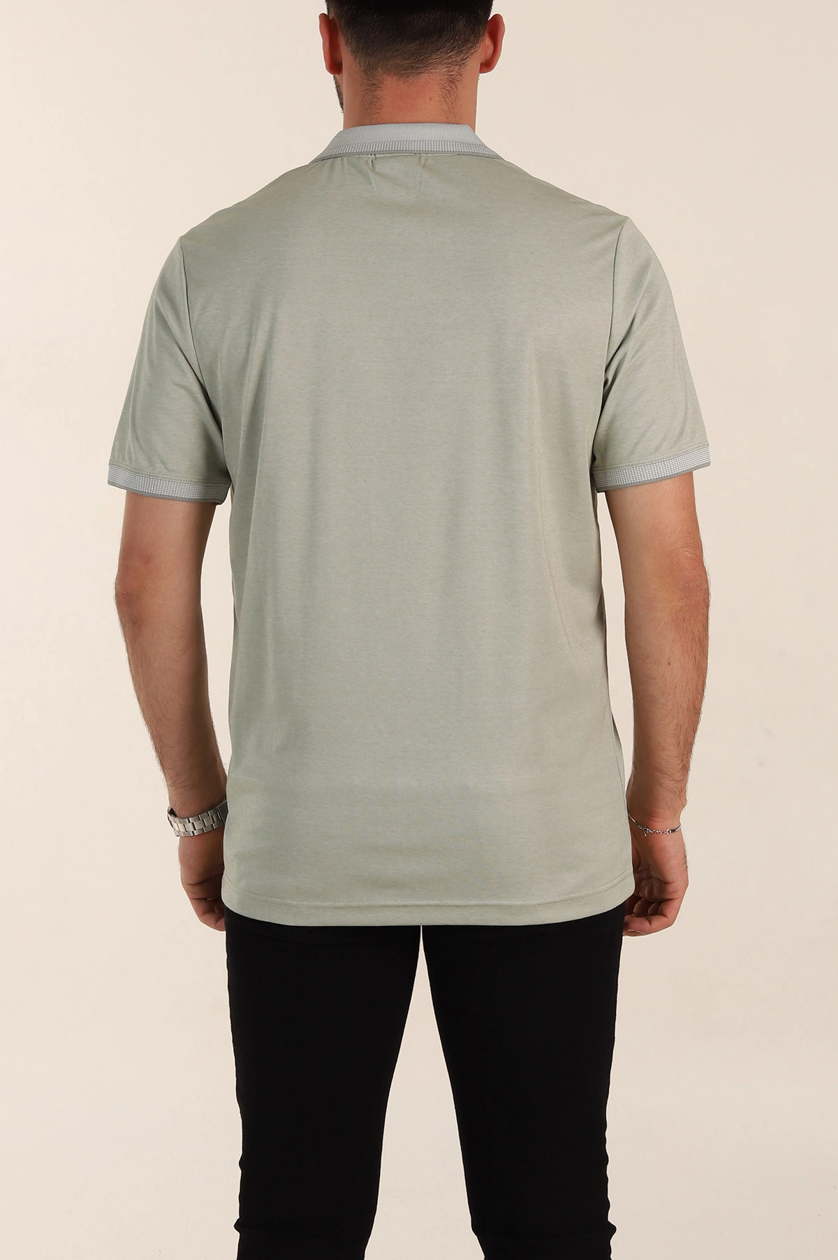 Bej Relaxed Fit Basic Fermuarlı Polo Yaka Erkek Tişört 359132