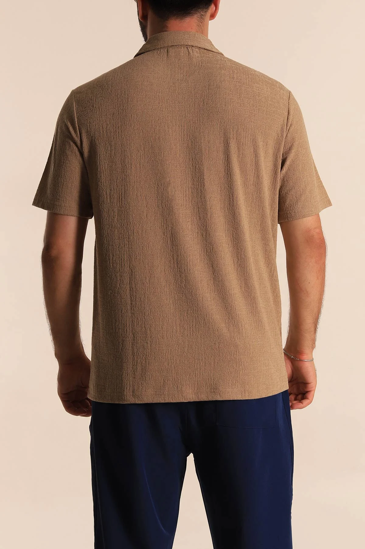 Bej Relaxed Fit Desenli Fermuarlı Polo Yaka Erkek Tişört 279211