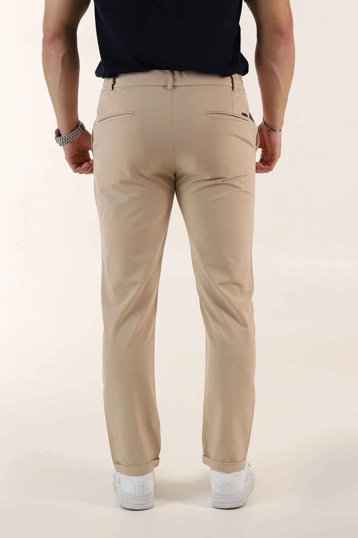 Bej Relaxed Fit Duble Kumaş Bel Lastikli Duble Paça Erkek Pantolon 362587