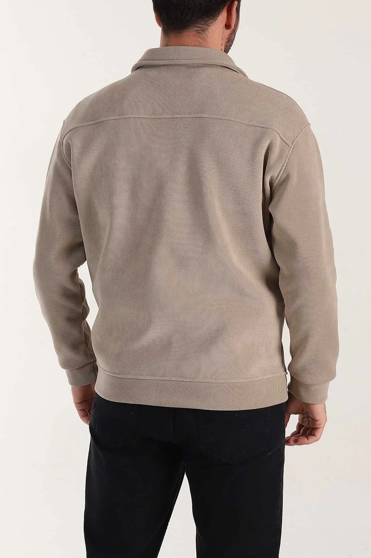 Bej Relaxed Fit Fitilli Doku İçi Polarlı Erkek Kadife Ceket 399996
