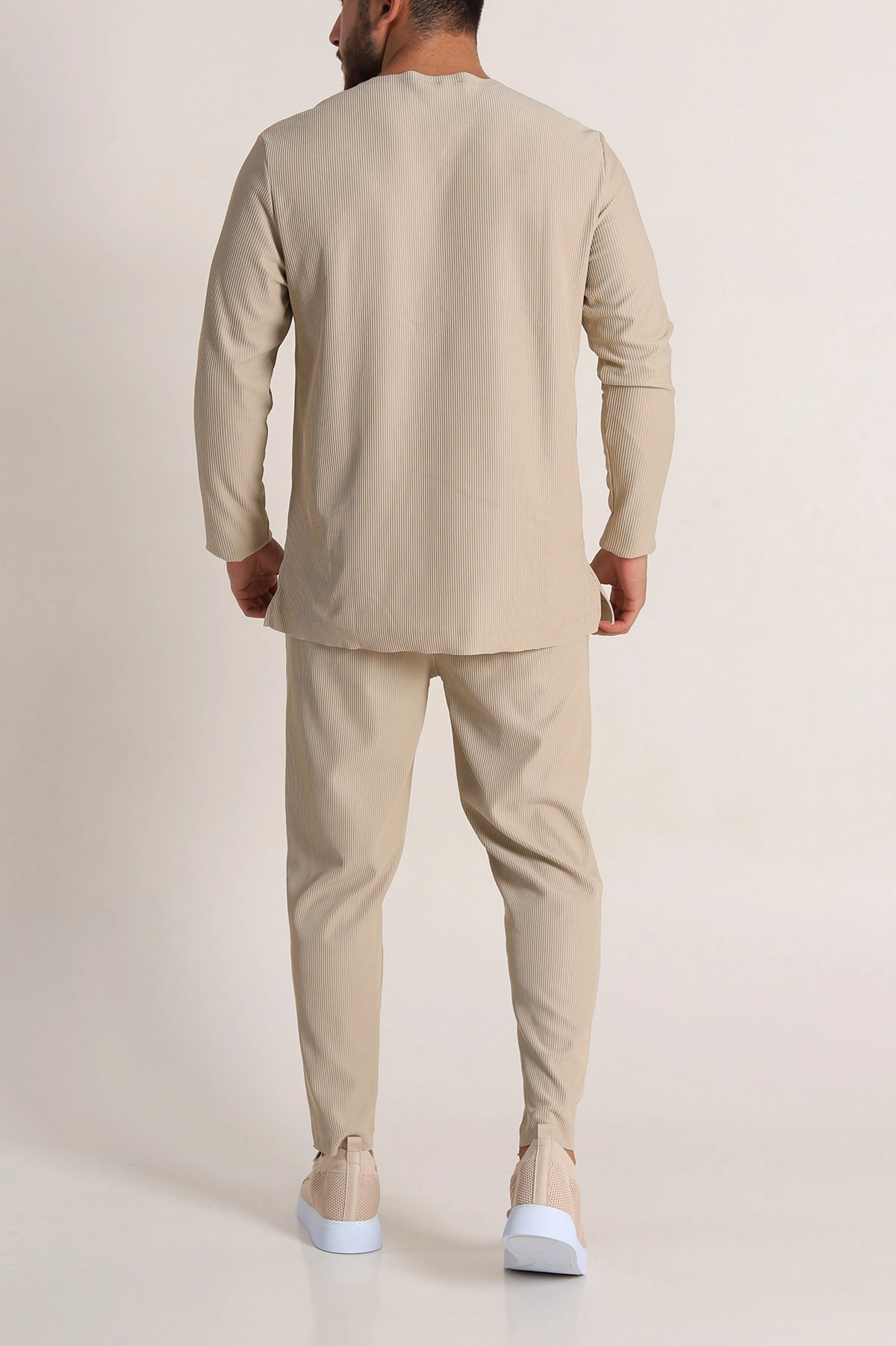 Bej Relaxed Fit Fitilli Dokulu Erkek Eşofman Takımı 300071