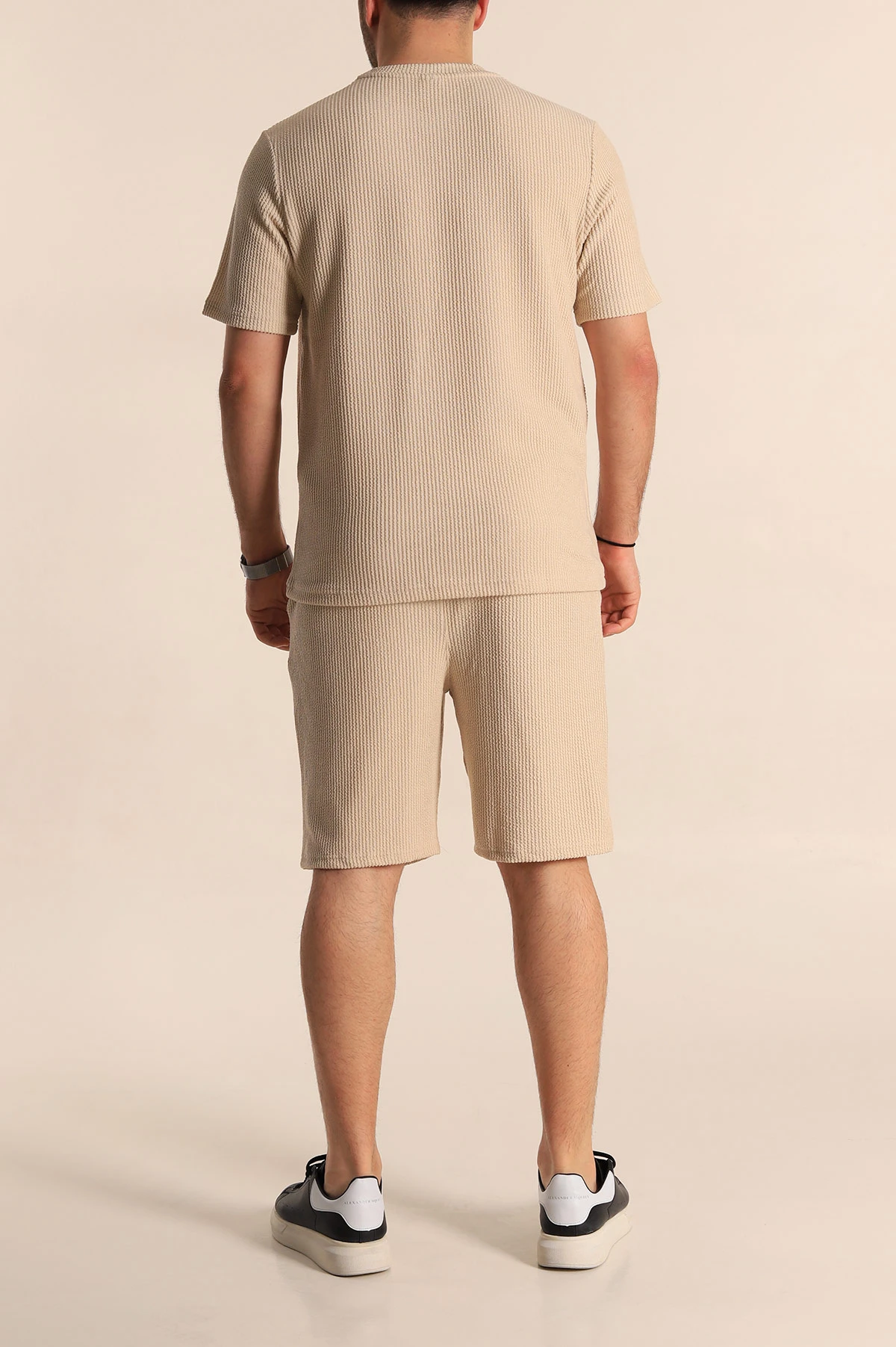 Bej Relaxed Fit Fitilli Dokulu Erkek Şortlu Takım 272838