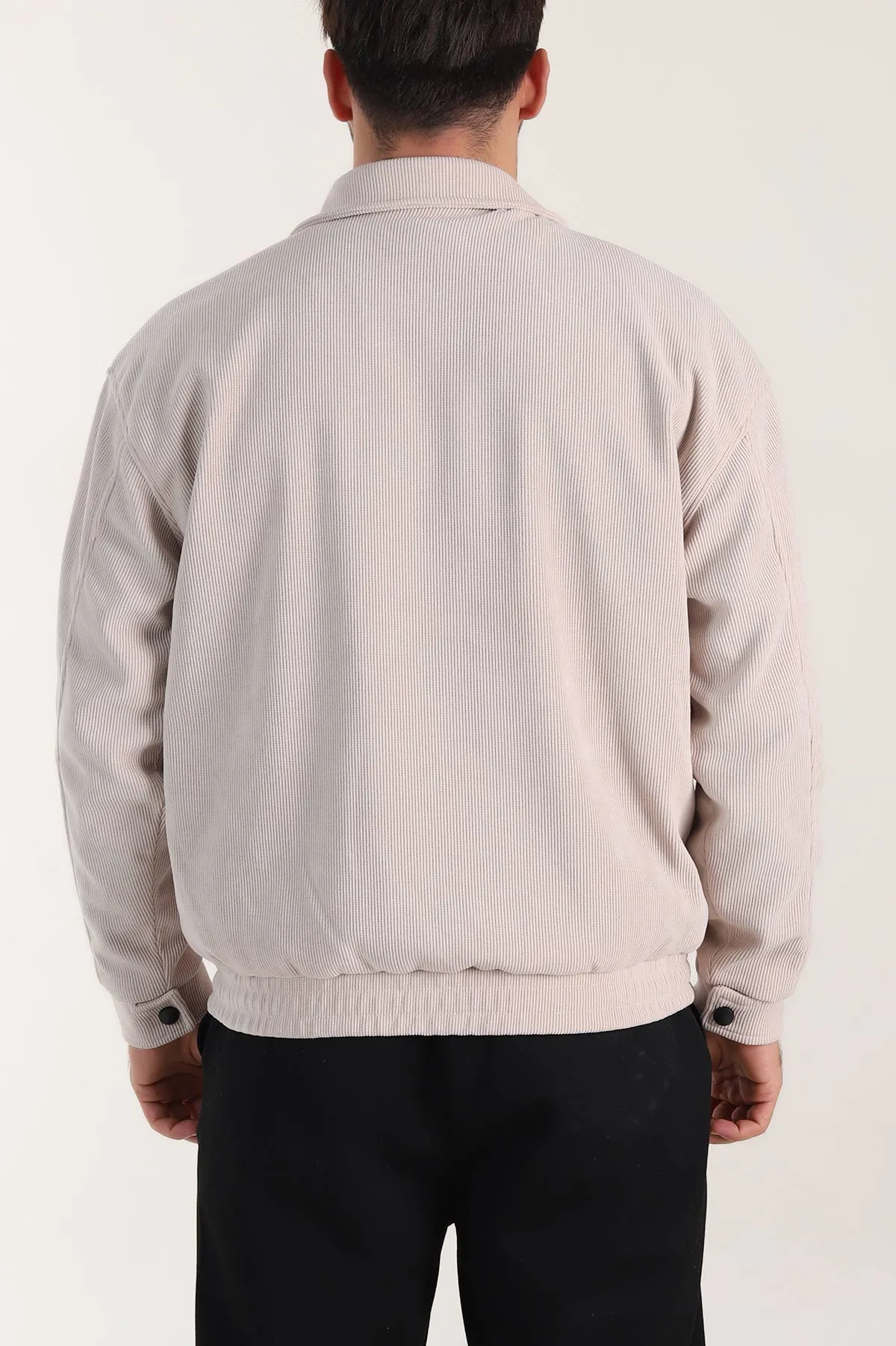 Bej Relaxed Fit Fitilli Dokulu İçi Astarlı Erkek Mont 409637