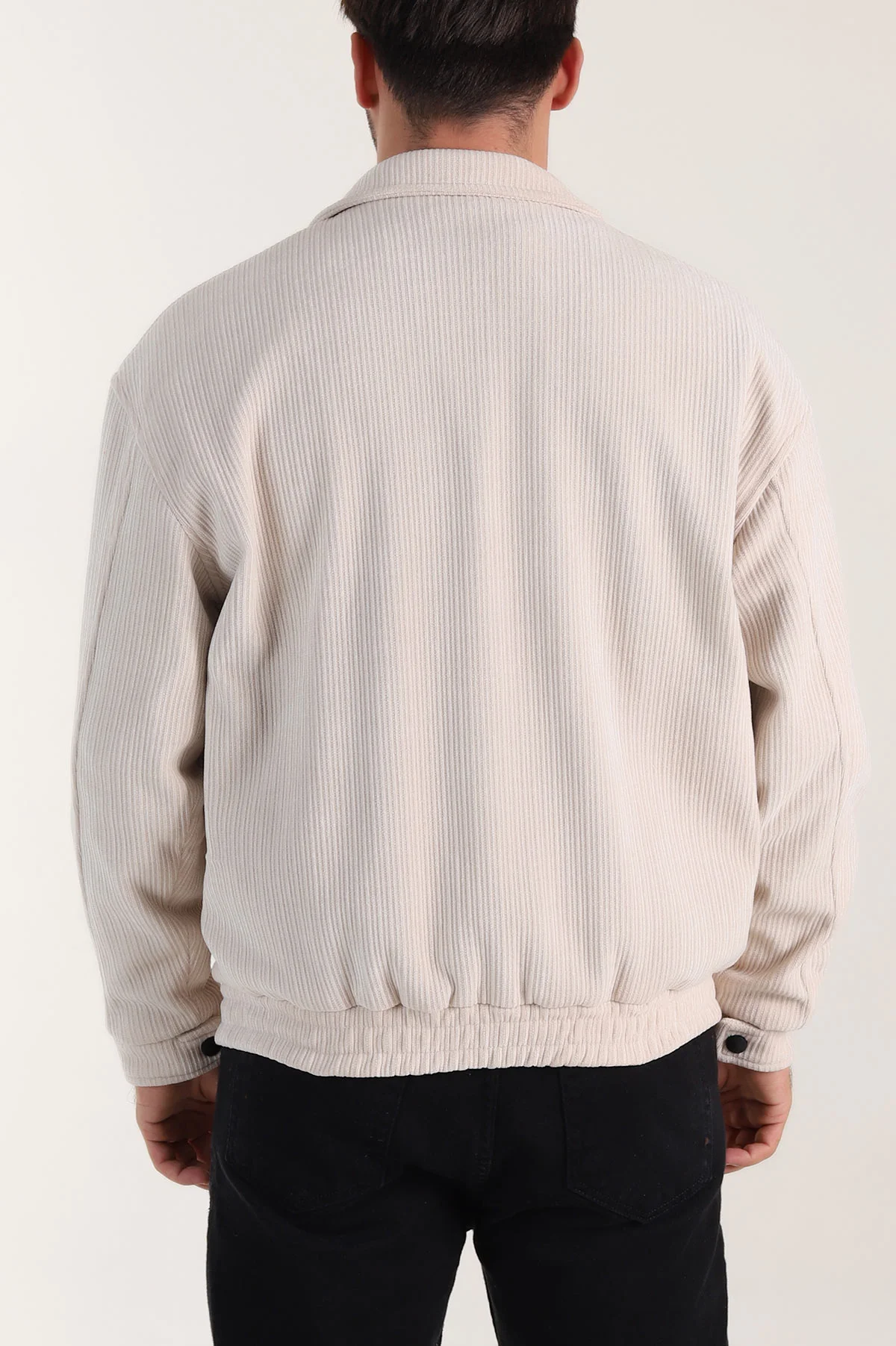 Bej Relaxed Fit Fitilli Dokulu İçi Astarlı Erkek Mont 409643