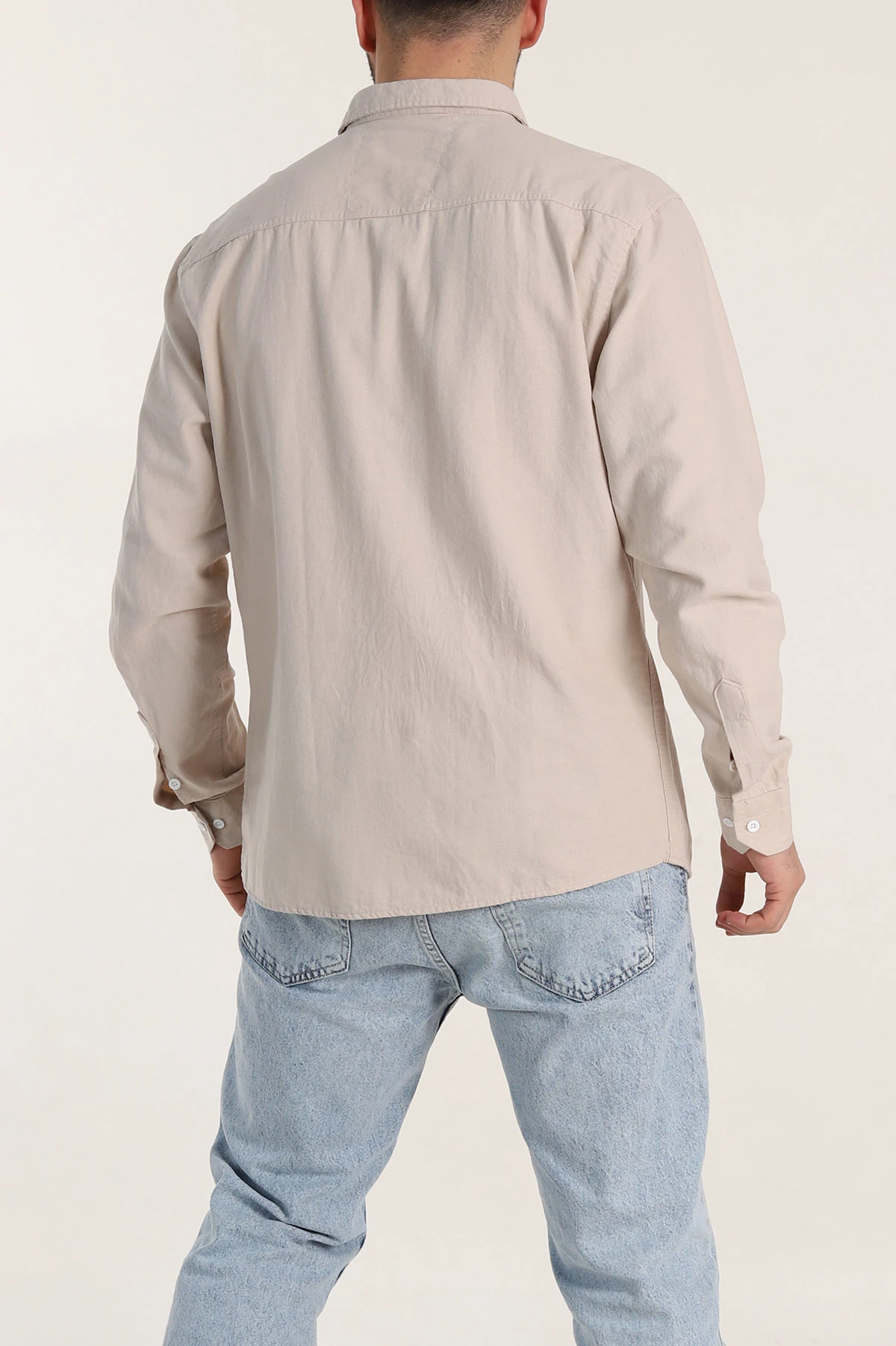 Bej Relaxed Fit Gabardin Çift Cep Detaylı Ata Yaka Erkek Gömlek 339103