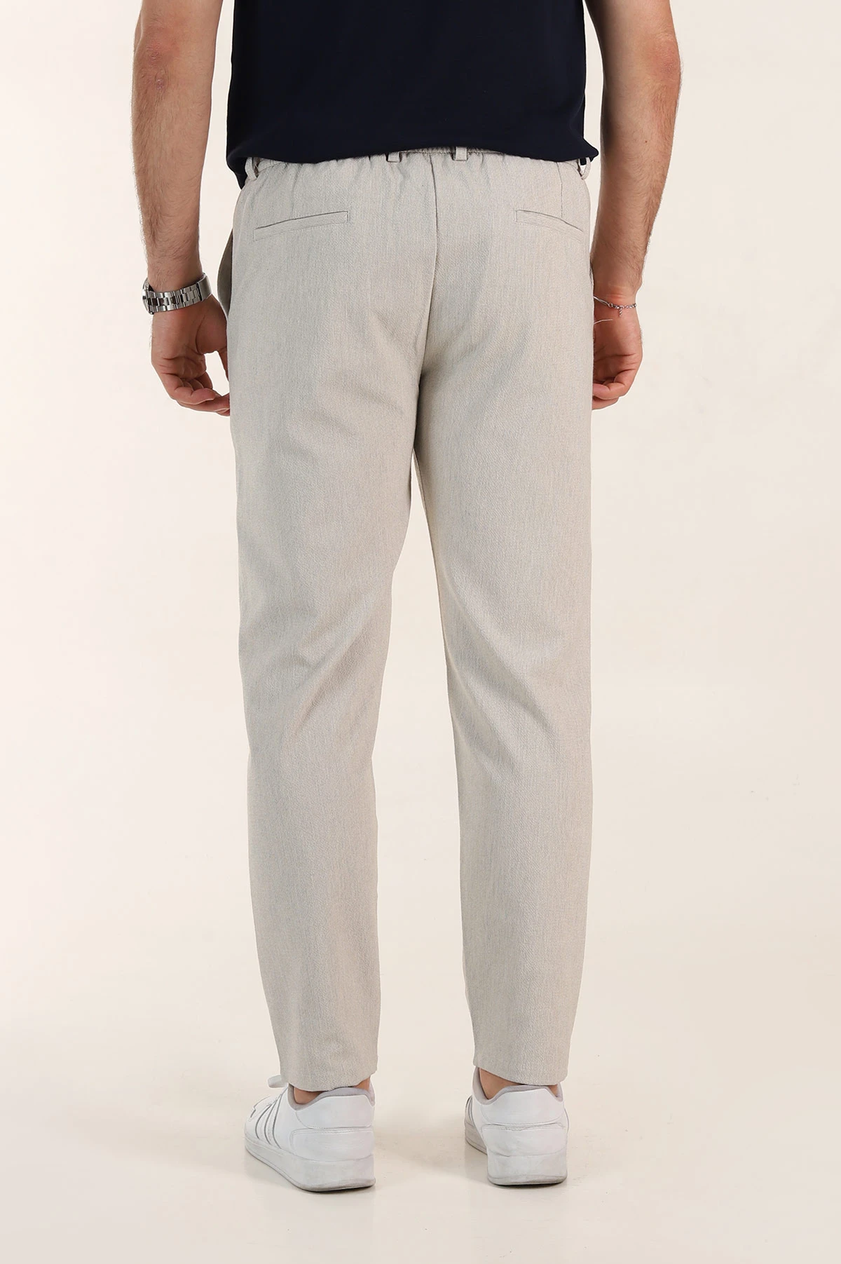 Bej Relaxed Fit Gofre Kumaş Bel Arkası Lastikli Erkek Pantolon 362583