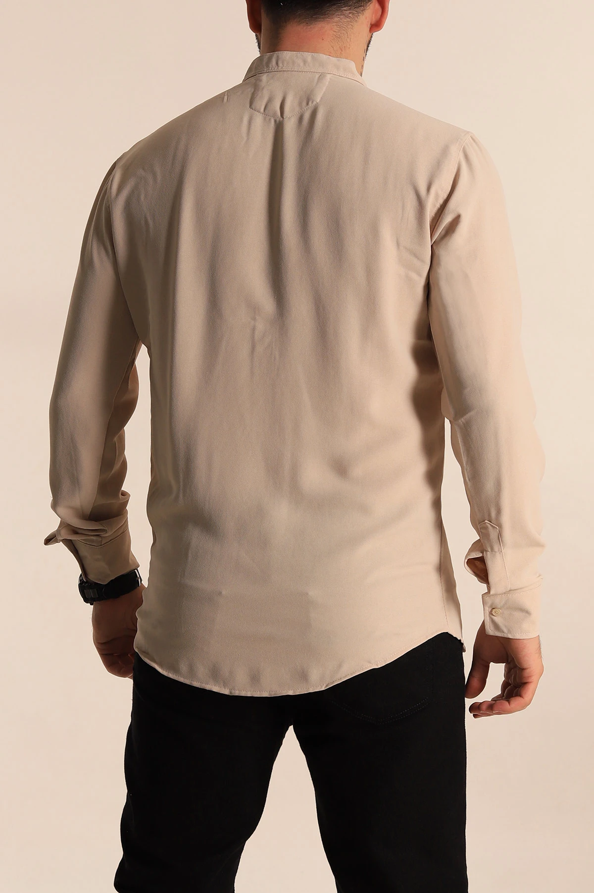 Bej Relaxed Fit Hakim Yaka Erkek Gömlek 267041