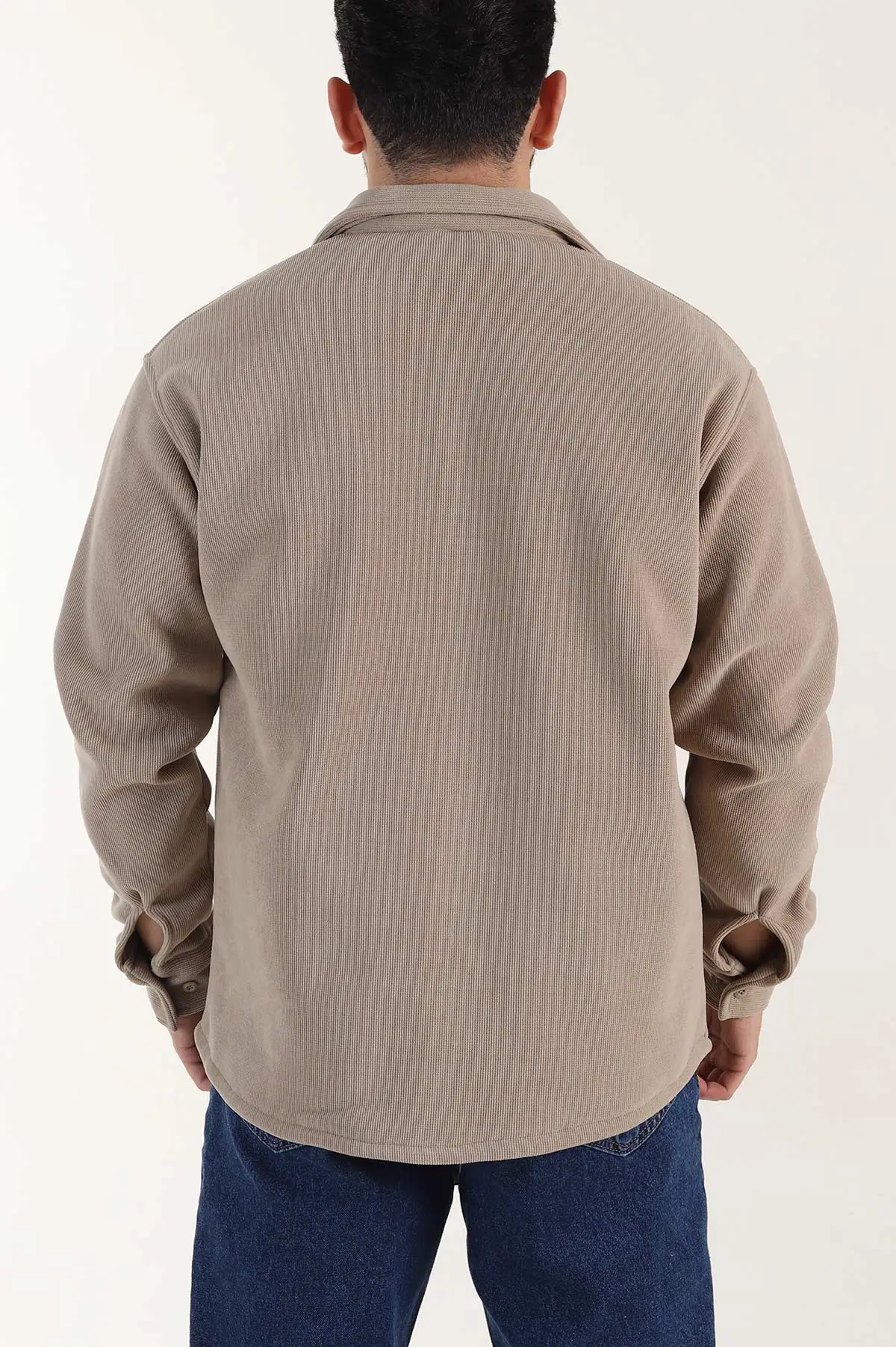 Bej Relaxed Fit İçi Polarlı Erkek Kadife Gömlek 400011