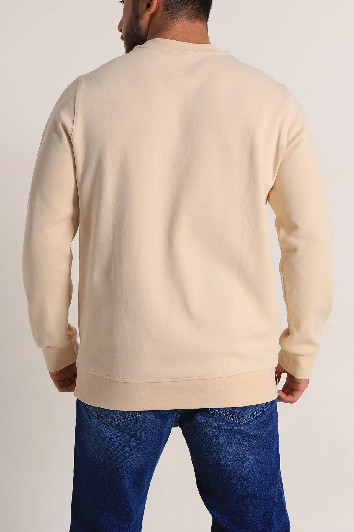 Bej Relaxed Fit İki İp Yazı Detaylı Basic Erkek Sweatshirt 299862