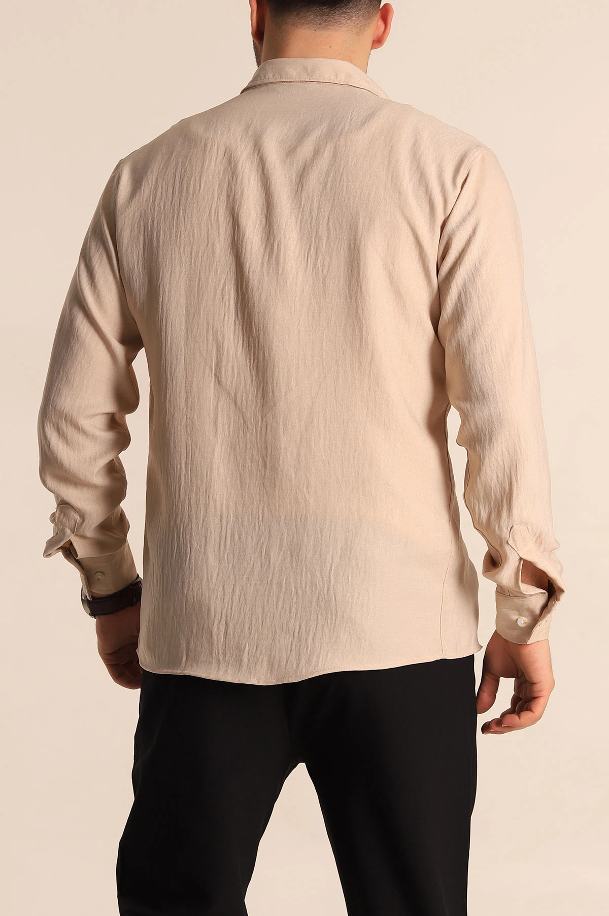 Bej Relaxed Fit Keten Erkek Gömlek 261277