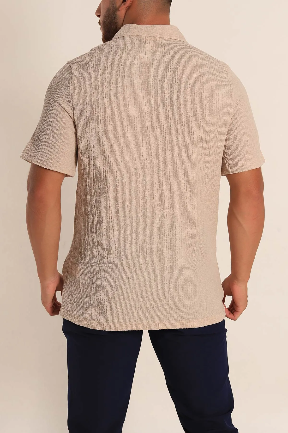 Bej Relaxed Fit Melanjlı Patlı Polo Yaka Erkek Tişört 267626