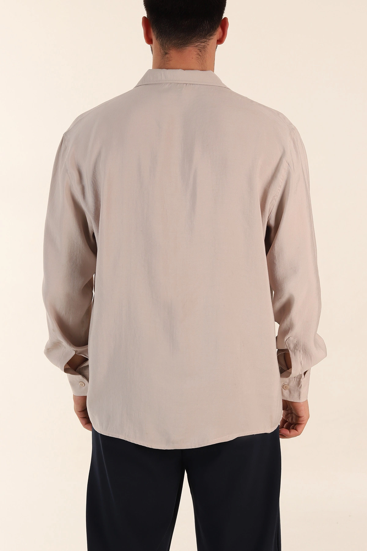 Bej Relaxed Fit Modal Kumaş Uzun Kollu Erkek Gömlek 368659