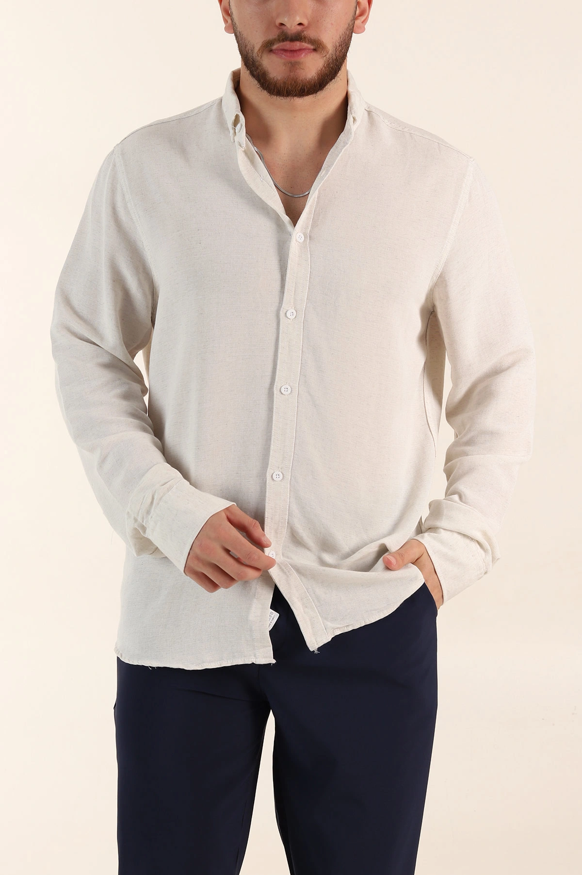 Bej Relaxed Fit Pamuk Ata Yaka Erkek Gömlek 363814