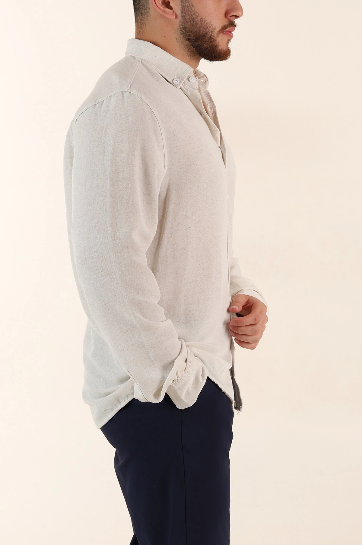 Bej Relaxed Fit Pamuk Ata Yaka Erkek Gömlek 363814