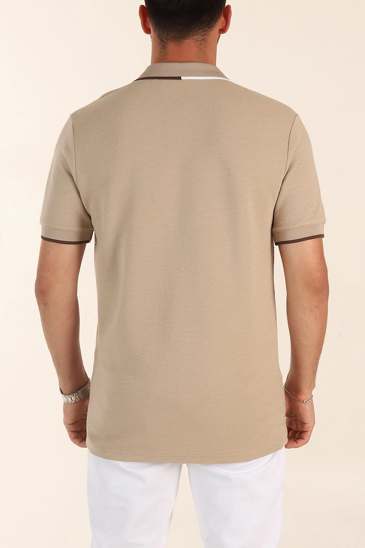 Bej Relaxed Fit Patlı Polo Yaka Erkek Tişört 373093