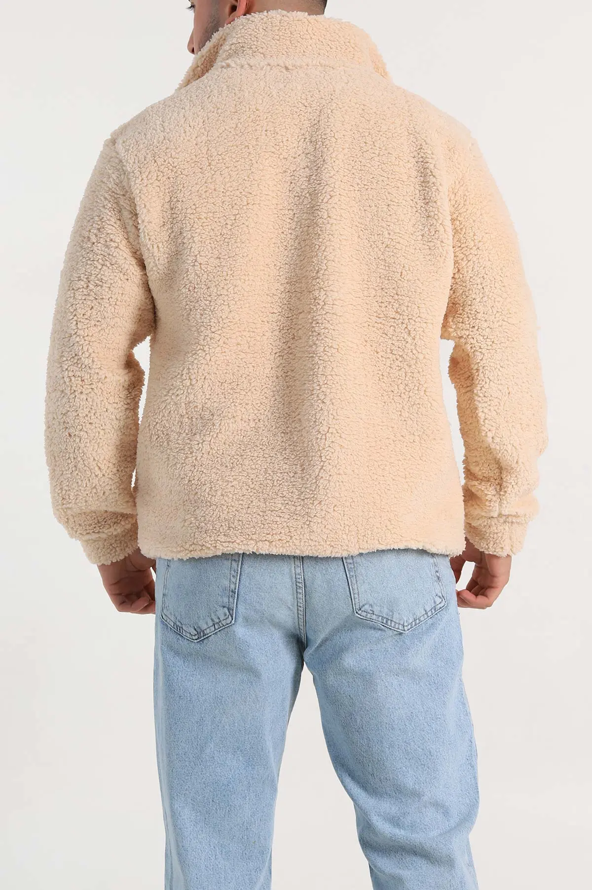 Bej Relaxed Fit Yarım Fermuarlı Cep Detaylı Peluş Kanguru Sweatshirt 308908