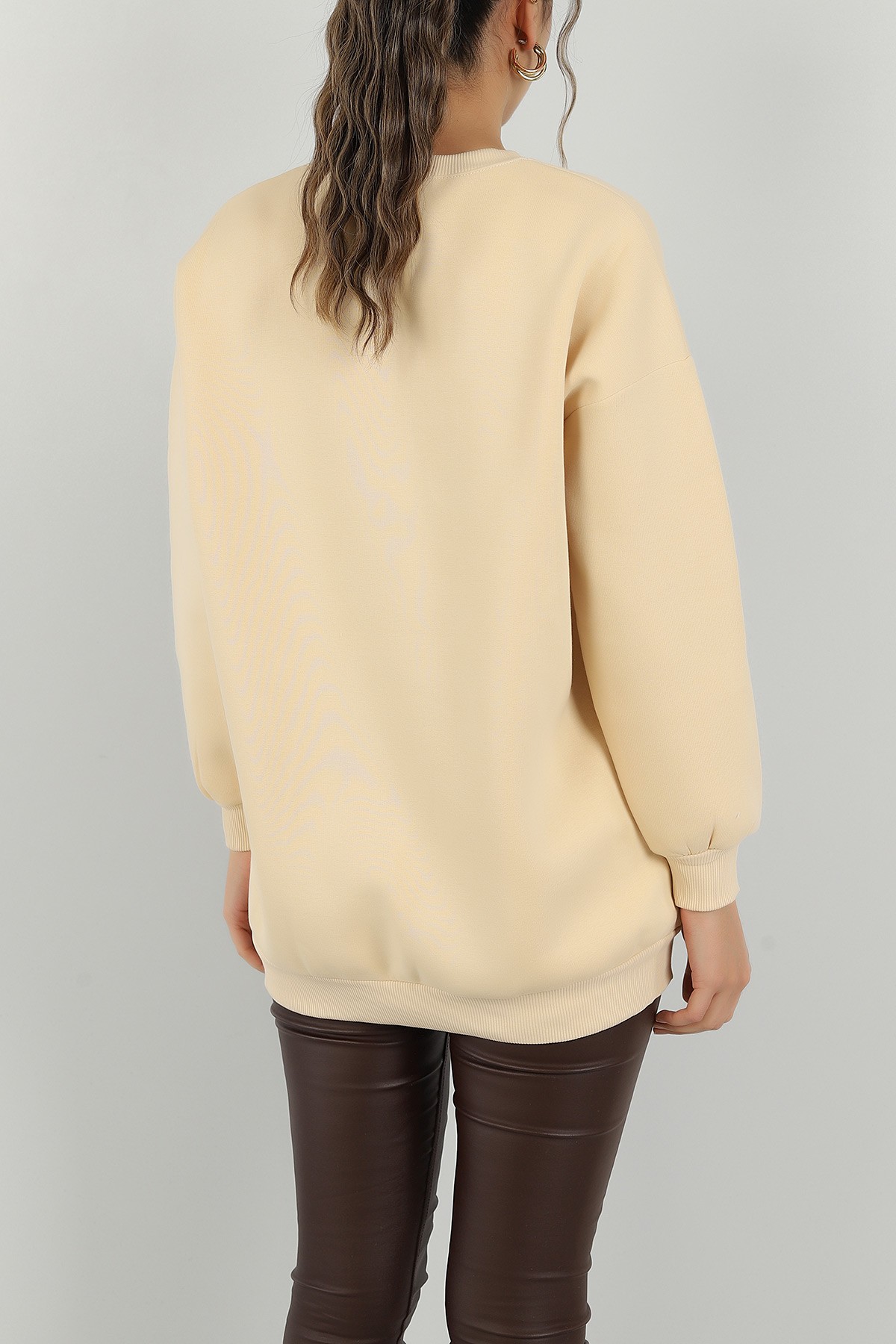 Bej Şardonlu Baskılı Bayan Sweat 145369