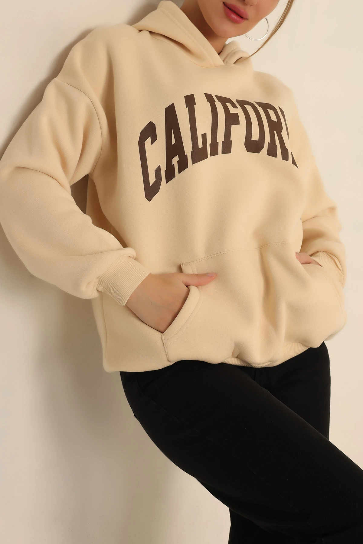 Bej Şardonlu Baskılı Bayan Sweat 228834